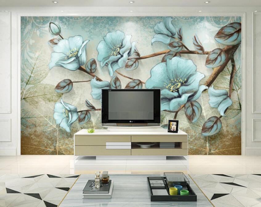 3D Blue Flowers 475 Wall Murals Wallpaper AJ Wallpaper 2 