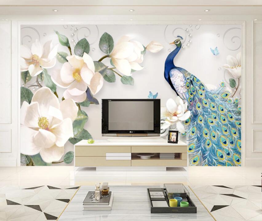 3D Peacock Flower 326 Wall Murals Wallpaper AJ Wallpaper 2 