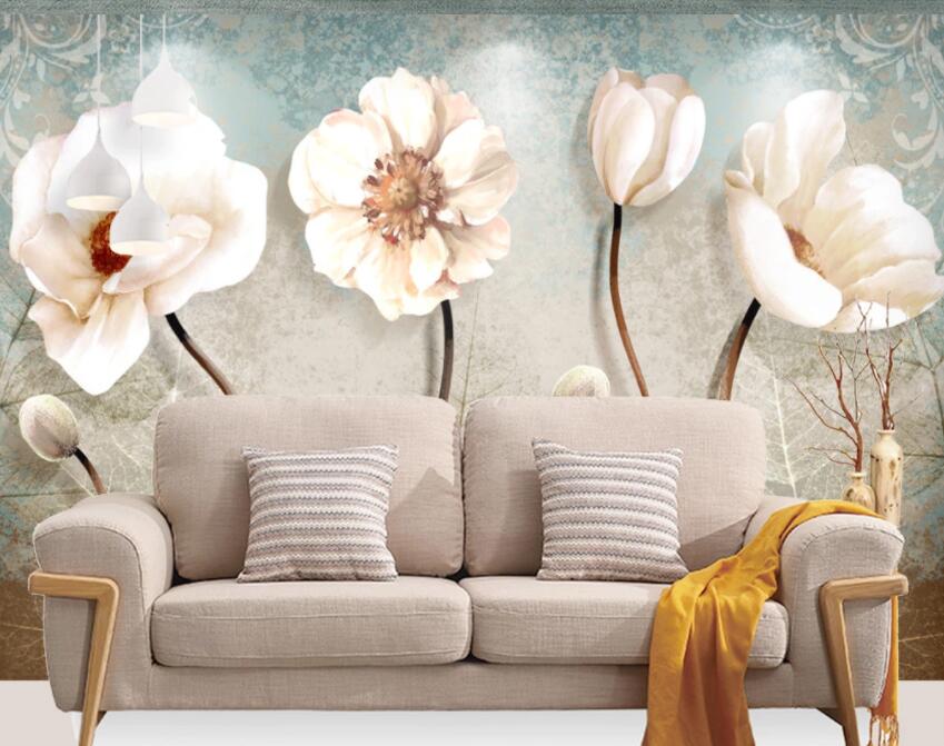 3D White Flowers 190 Wall Murals Wallpaper AJ Wallpaper 2 