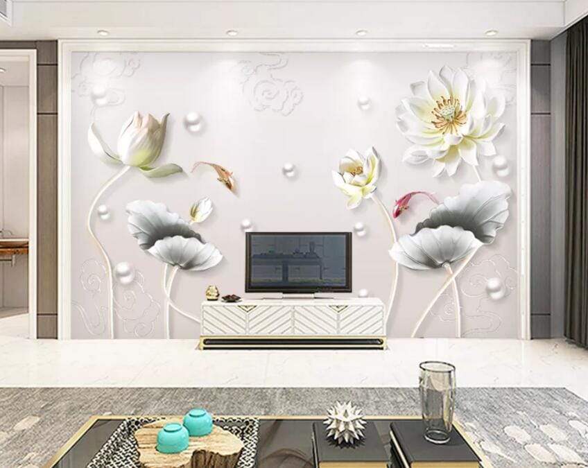 3D Lotus Pearl 1564 Wall Murals Wallpaper AJ Wallpaper 2 