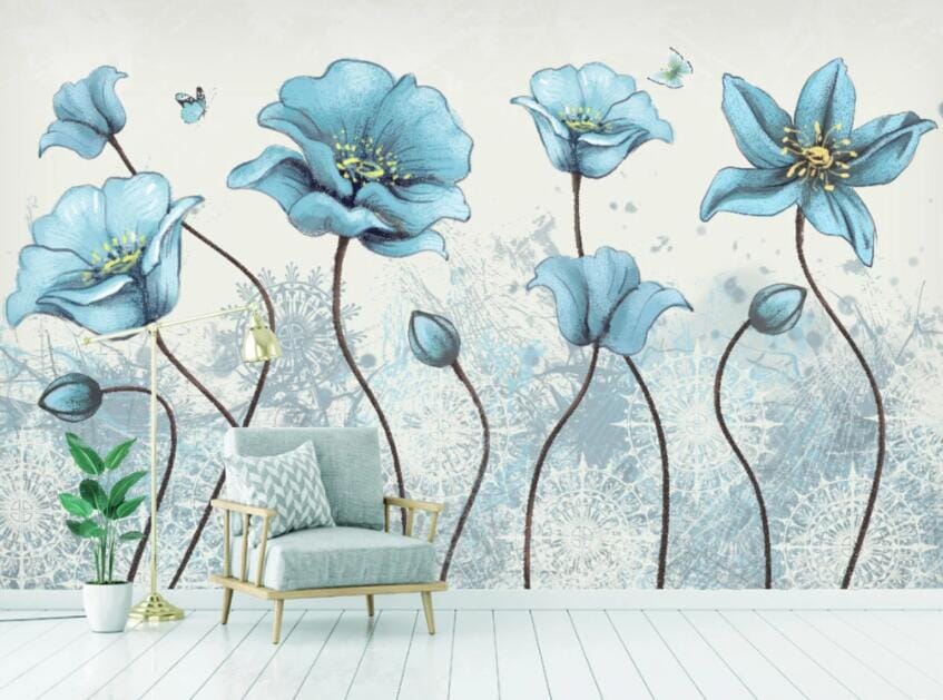 3D Blue Flowers 1524 Wall Murals Wallpaper AJ Wallpaper 2 