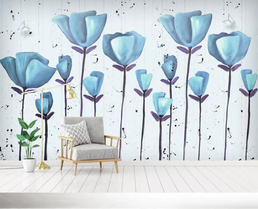 3D Blue Flowers 1517 Wall Murals Wallpaper AJ Wallpaper 2 