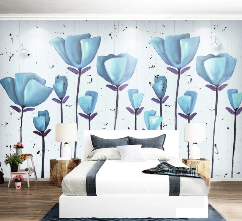 3D Blue Flowers 117 Wall Murals Wallpaper AJ Wallpaper 2 
