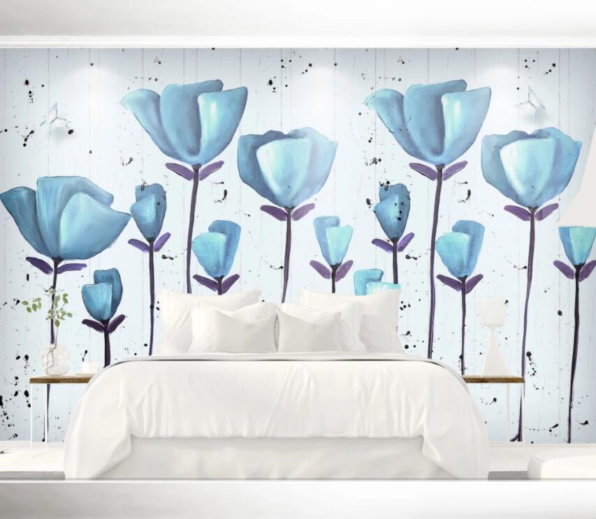 3D Blue Flowers 117 Wall Murals Wallpaper AJ Wallpaper 2 