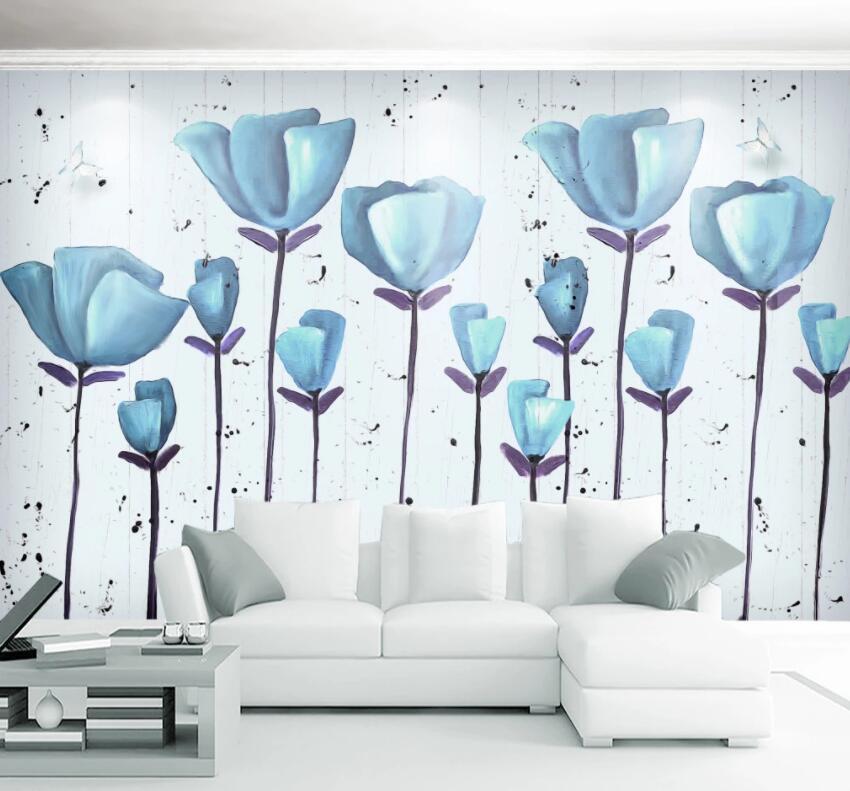 3D Blue Flowers 117 Wall Murals Wallpaper AJ Wallpaper 2 