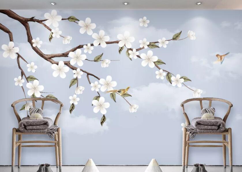 3D White Flowers 114 Wall Murals Wallpaper AJ Wallpaper 2 