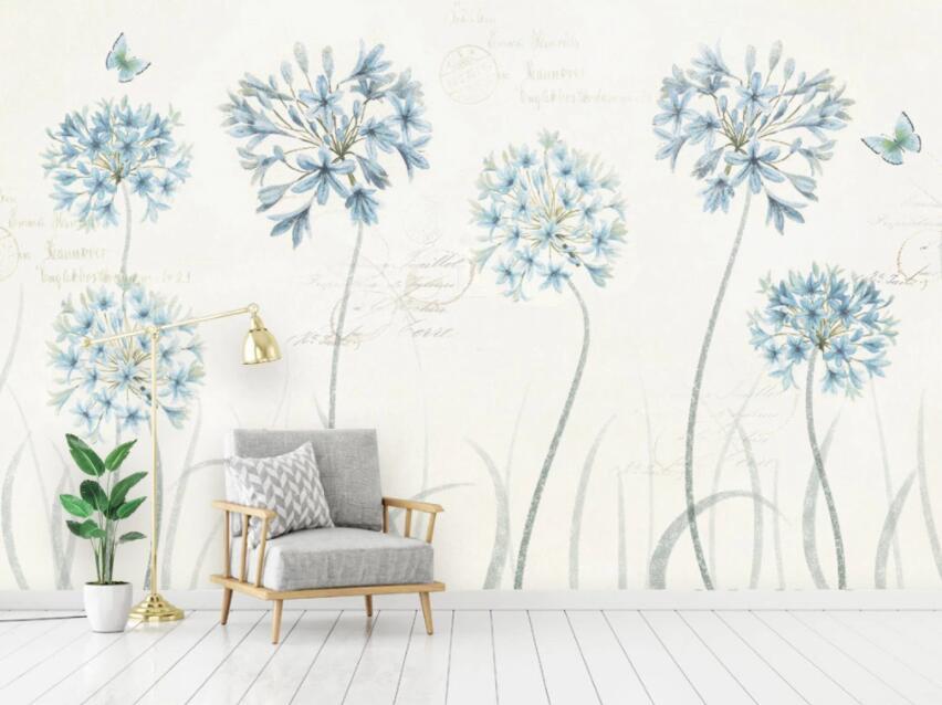 3D Blue Flowers 102 Wall Murals Wallpaper AJ Wallpaper 2 