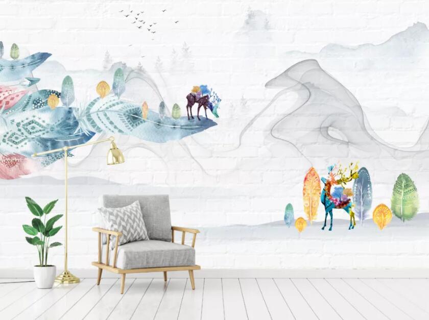 3D Little Deer Park 099 Wall Murals Wallpaper AJ Wallpaper 2 