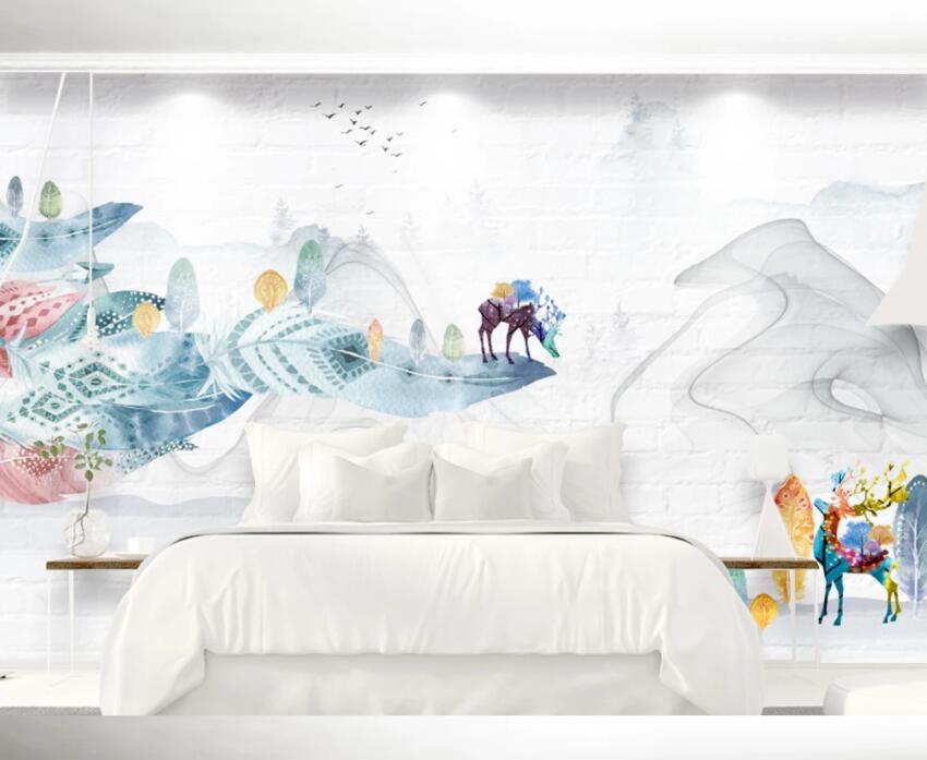 3D Little Deer Park 099 Wall Murals Wallpaper AJ Wallpaper 2 