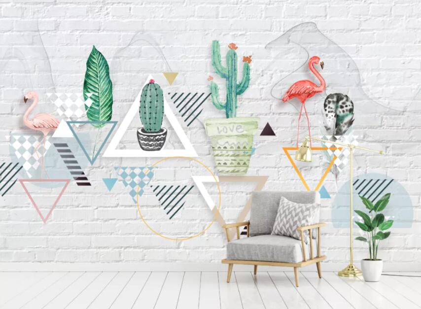 3D Plant Flamingo 093 Wall Murals Wallpaper AJ Wallpaper 2 