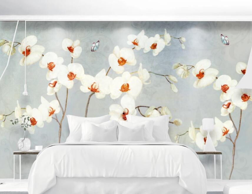 3D White Flowers 070 Wall Murals Wallpaper AJ Wallpaper 2 