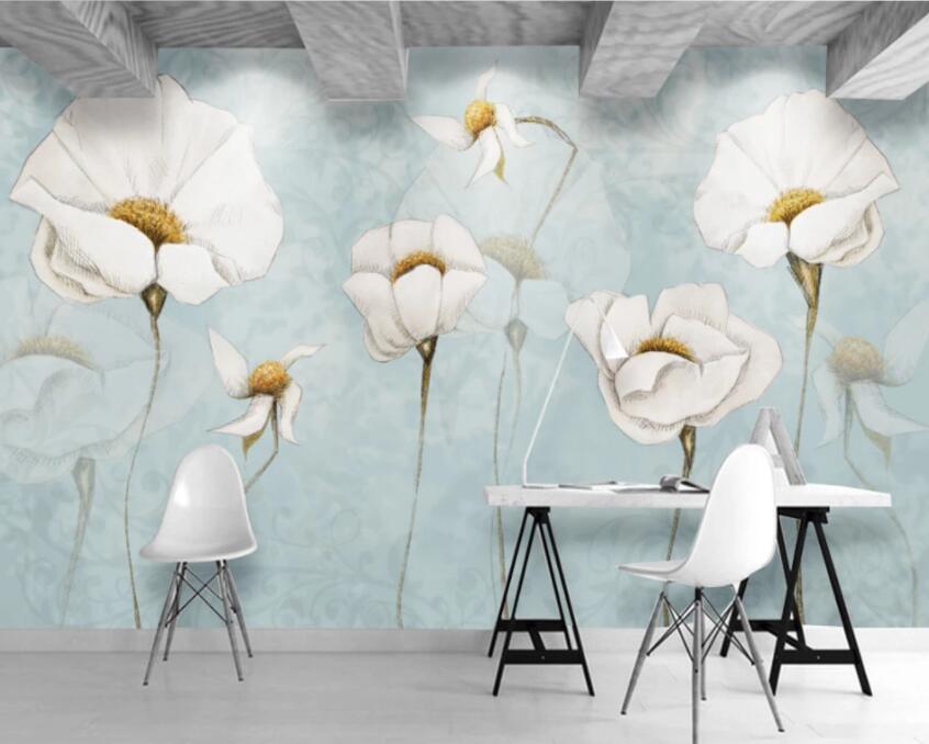 3D White Flowers 069 Wall Murals Wallpaper AJ Wallpaper 2 