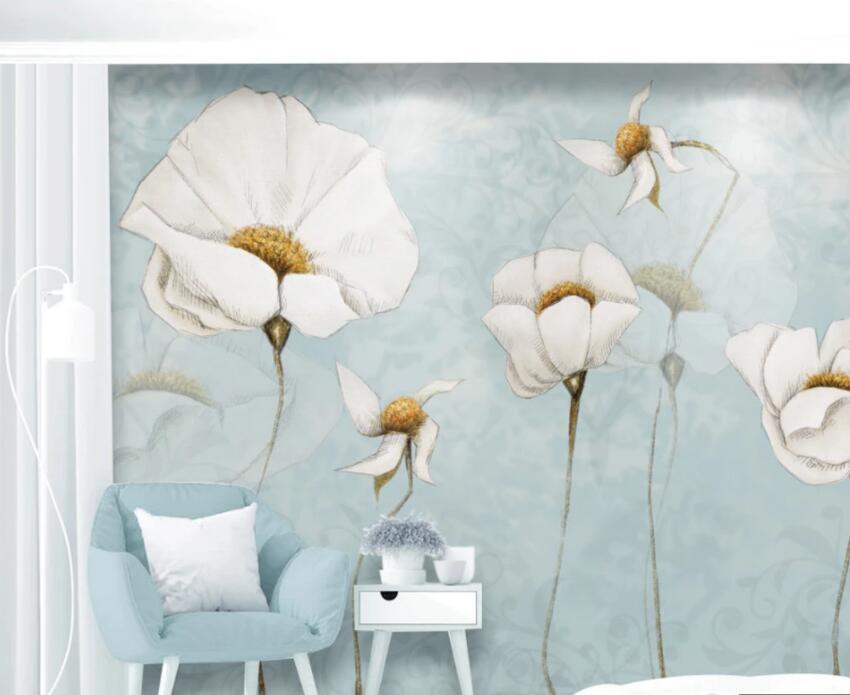 3D White Flowers 069 Wall Murals Wallpaper AJ Wallpaper 2 