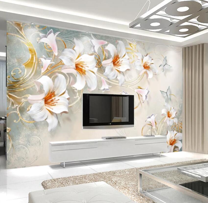 3D White Flowers 052 Wall Murals Wallpaper AJ Wallpaper 2 
