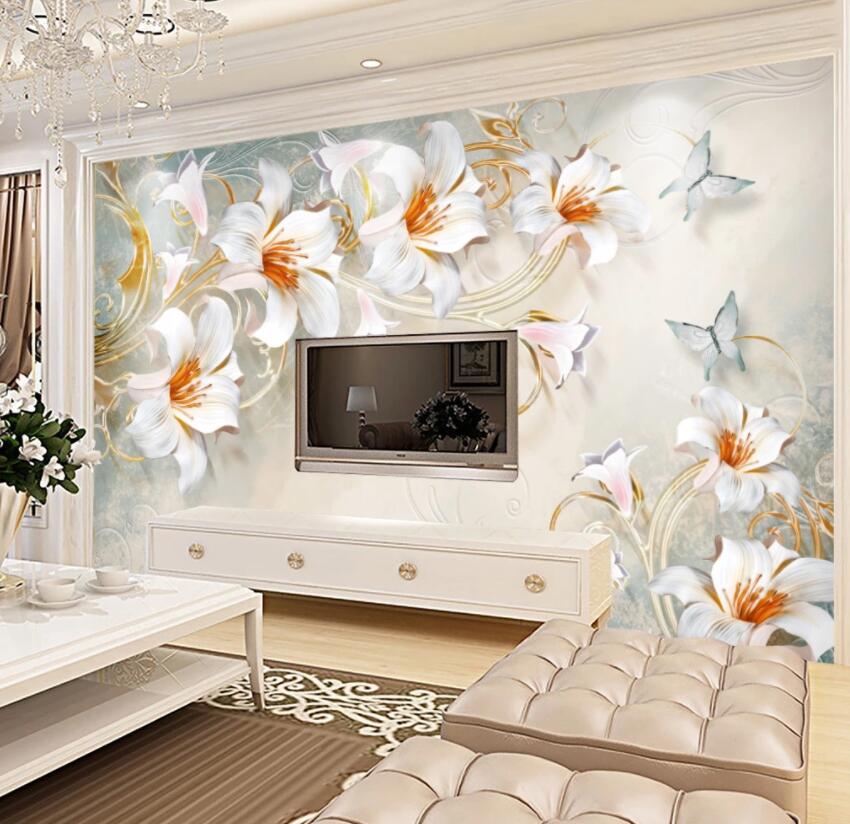 3D White Flowers 052 Wall Murals Wallpaper AJ Wallpaper 2 