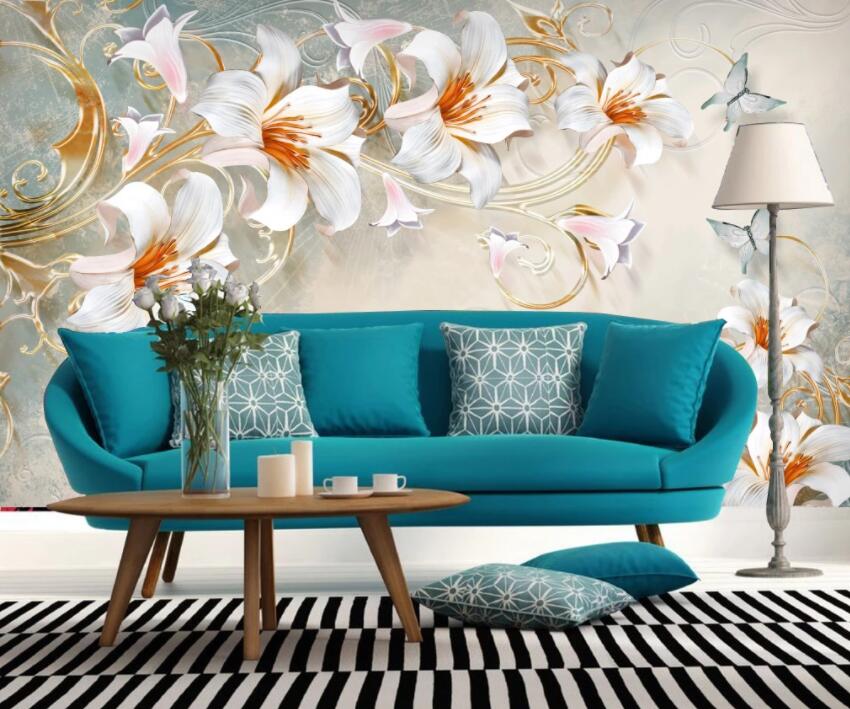 3D White Flowers 052 Wall Murals Wallpaper AJ Wallpaper 2 