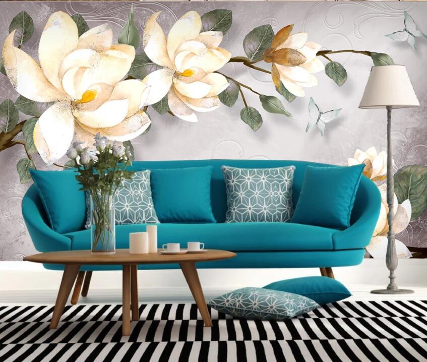 3D White Flowers 006 Wall Murals Wallpaper AJ Wallpaper 2 
