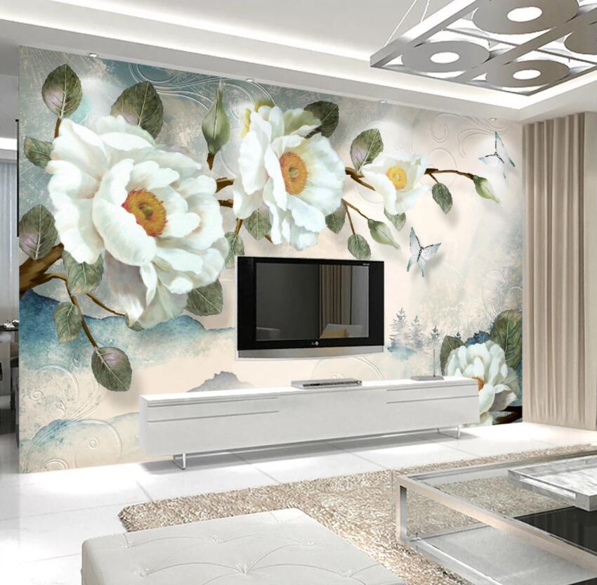 3D White Flowers 1440 Wall Murals Wallpaper AJ Wallpaper 2 