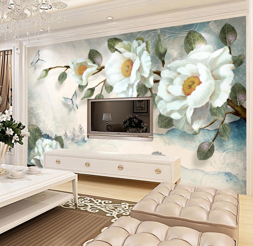 3D White Flowers 1440 Wall Murals Wallpaper AJ Wallpaper 2 