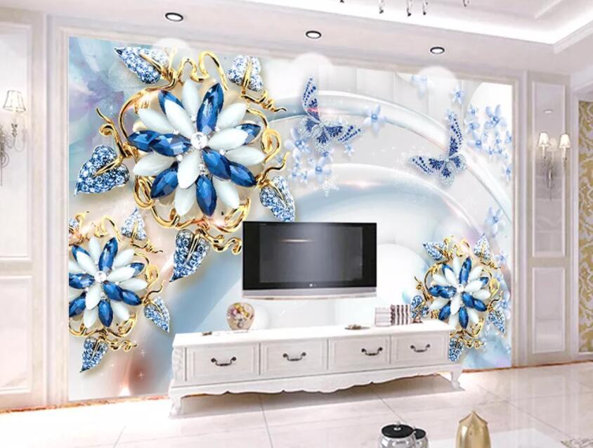 3D Blue Flowers 1123 Wall Murals Wallpaper AJ Wallpaper 2 