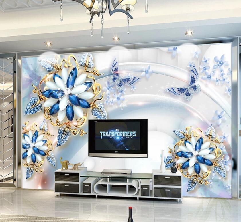 3D Blue Flowers 1123 Wall Murals Wallpaper AJ Wallpaper 2 