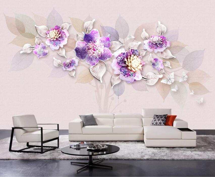 3D Purple Flowers 366 Wall Murals Wallpaper AJ Wallpaper 2 