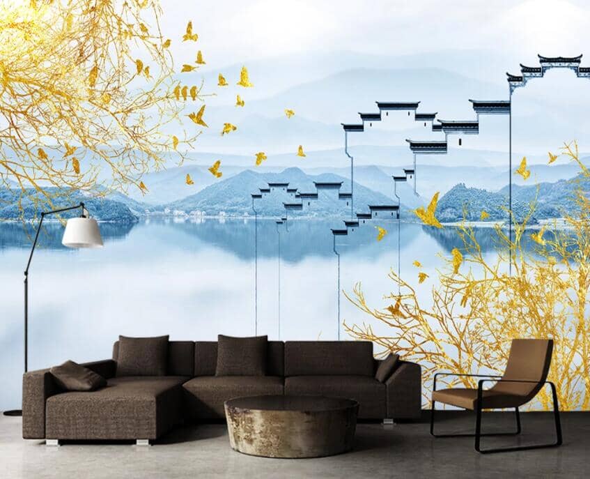 3D Golden Leaves 1791 Wall Murals Wallpaper AJ Wallpaper 2 
