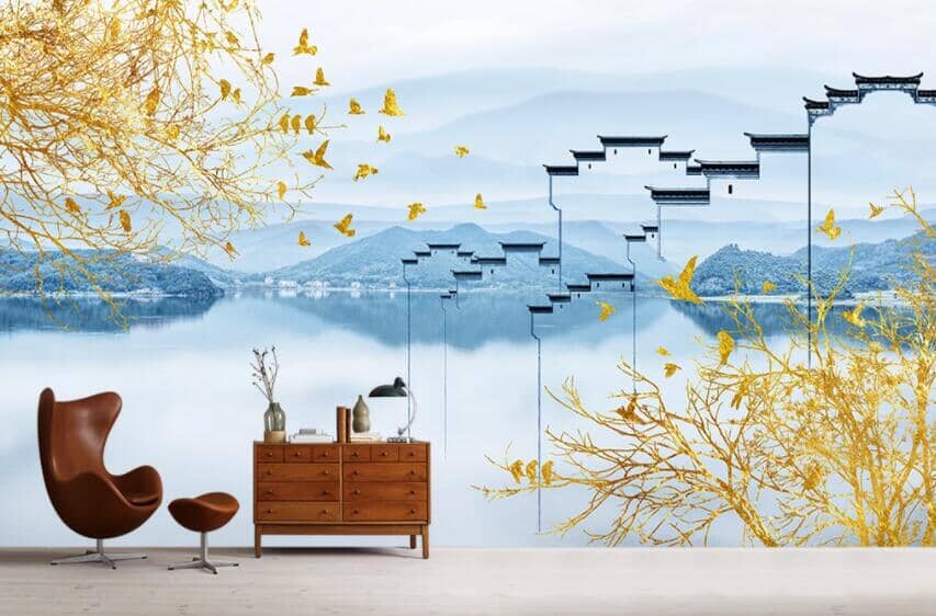 3D Golden Leaves 1791 Wall Murals Wallpaper AJ Wallpaper 2 