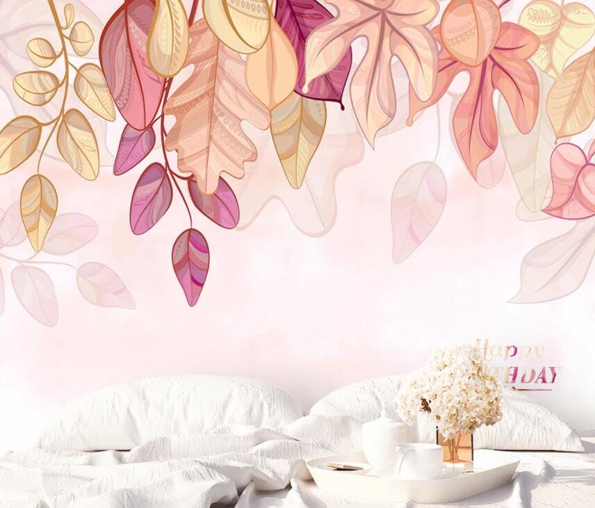 3D Pink Leaves 1872 Wall Murals Wallpaper AJ Wallpaper 2 