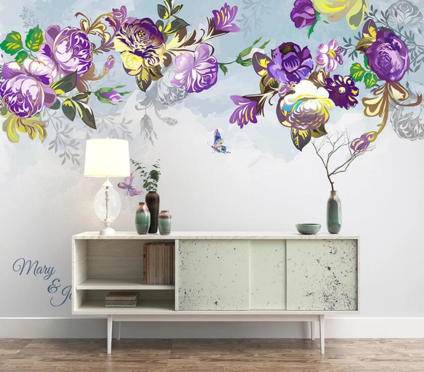 3D Purple Flowers 462 Wall Murals Wallpaper AJ Wallpaper 2 