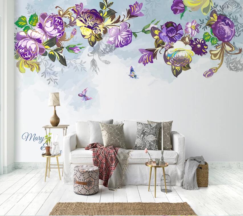3D Purple Flowers 462 Wall Murals Wallpaper AJ Wallpaper 2 