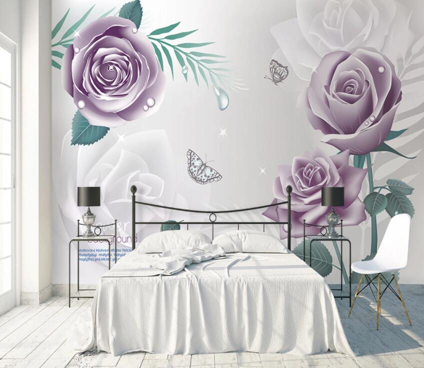 3D Purple Flowers 461 Wall Murals Wallpaper AJ Wallpaper 2 