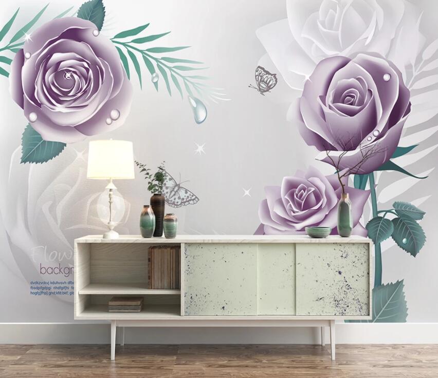 3D Purple Flowers 461 Wall Murals Wallpaper AJ Wallpaper 2 