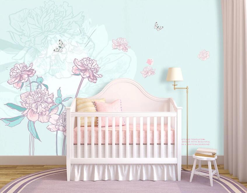 3D Pink Flower Butterfly 092 Wall Murals Wallpaper AJ Wallpaper 2 
