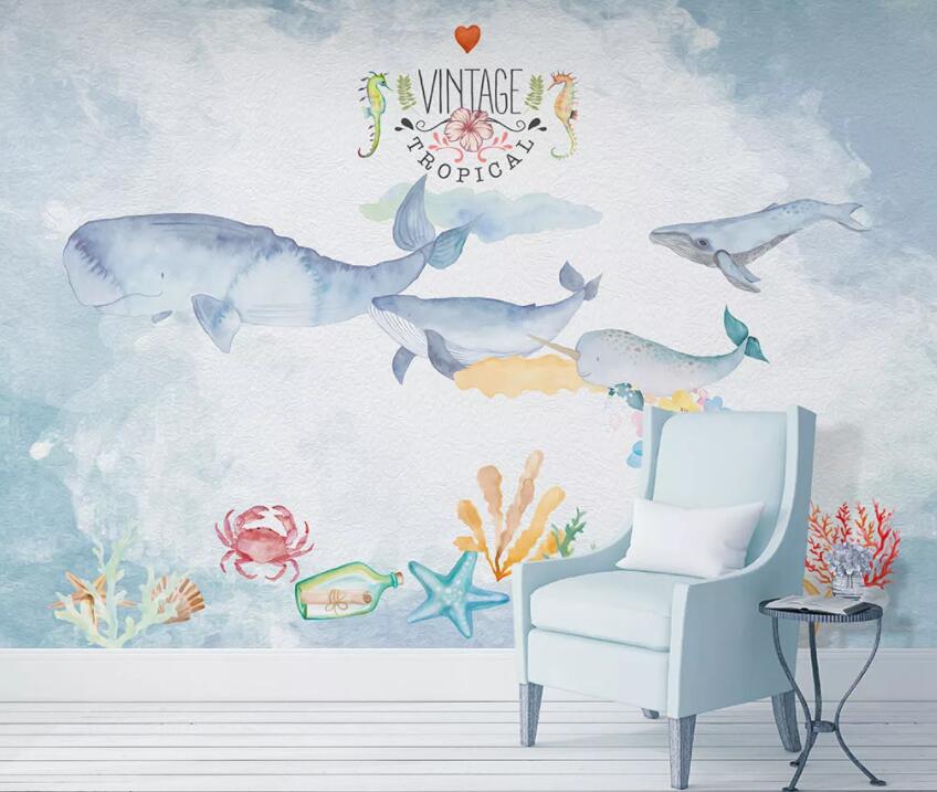 3D Cute Whale 085 Wall Murals Wallpaper AJ Wallpaper 2 