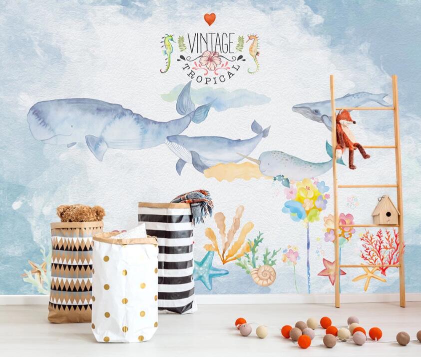 3D Cute Whale 085 Wall Murals Wallpaper AJ Wallpaper 2 