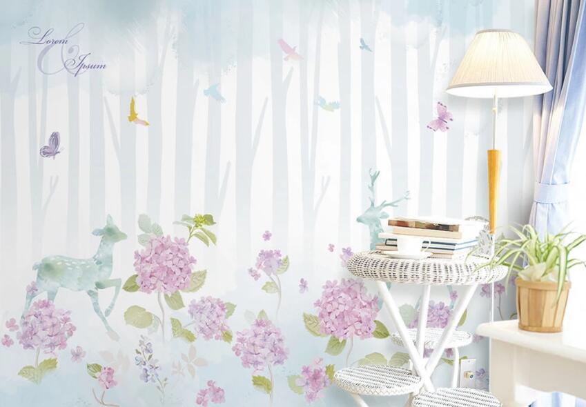 3D Flower Fawn 071 Wall Murals Wallpaper AJ Wallpaper 2 