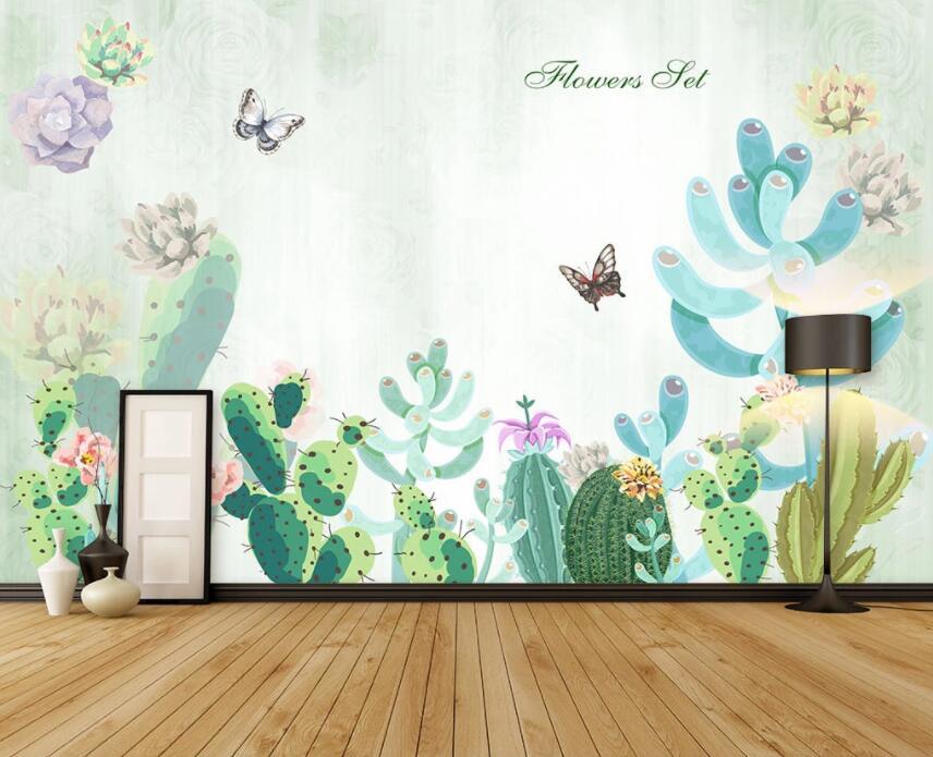 3D Butterfly Green Plant 060 Wall Murals Wallpaper AJ Wallpaper 2 