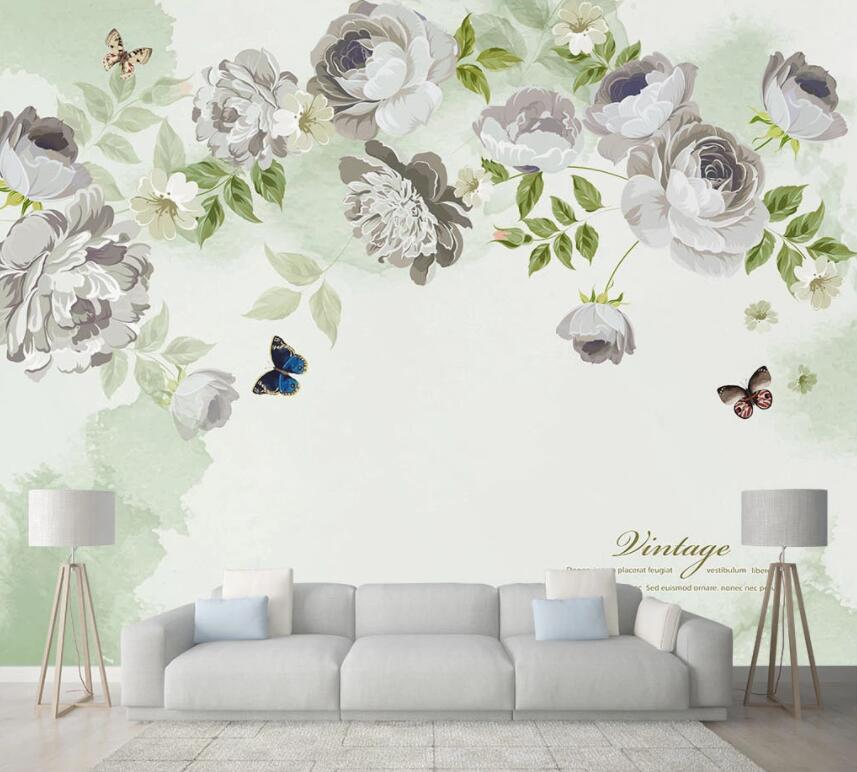 3D White Flowers 023 Wall Murals Wallpaper AJ Wallpaper 2 