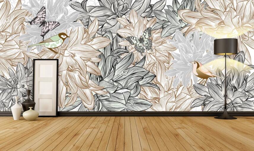 3D Flower Butterfly 016 Wall Murals Wallpaper AJ Wallpaper 2 