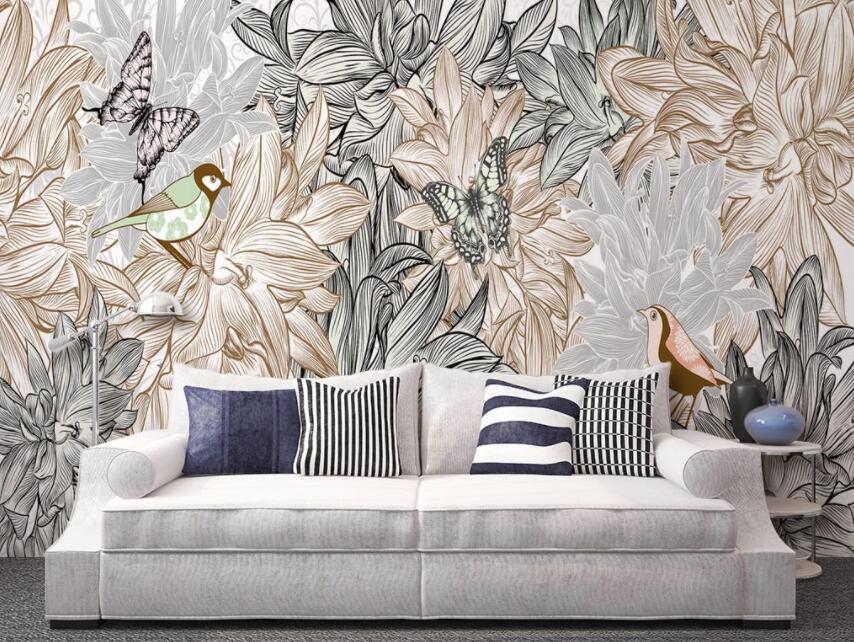 3D Flower Butterfly 016 Wall Murals Wallpaper AJ Wallpaper 2 