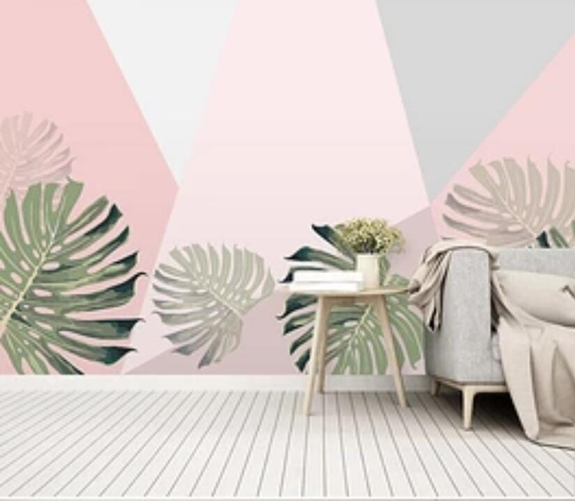 3D Leaves Pink 2843 Wall Murals Wallpaper AJ Wallpaper 2 