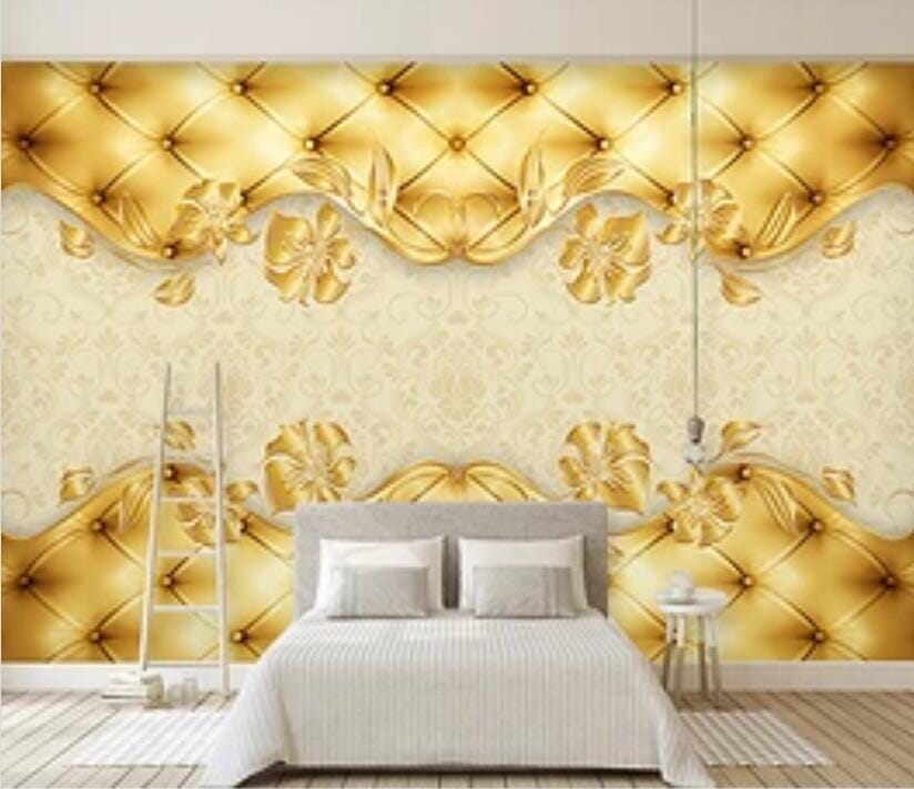 3D Golden Flowers 2561 Wall Murals Wallpaper AJ Wallpaper 2 