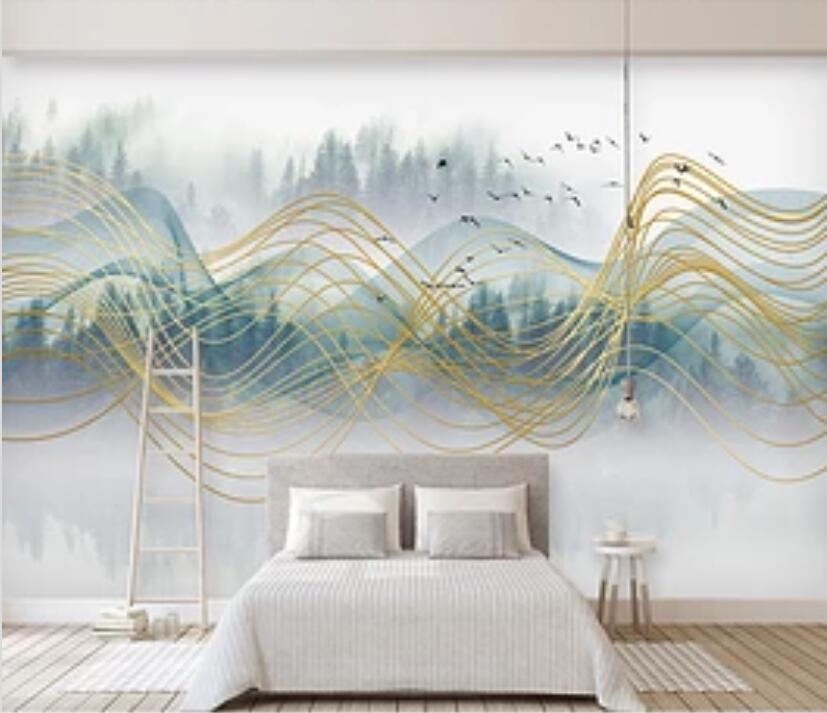 3D Golden Wave 1055 Wall Murals Wallpaper AJ Wallpaper 2 