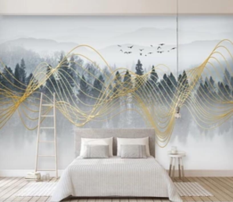 3D Golden Wave 1054 Wall Murals Wallpaper AJ Wallpaper 2 