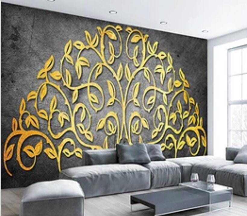 3D Golden Leaves 1974 Wall Murals Wallpaper AJ Wallpaper 2 