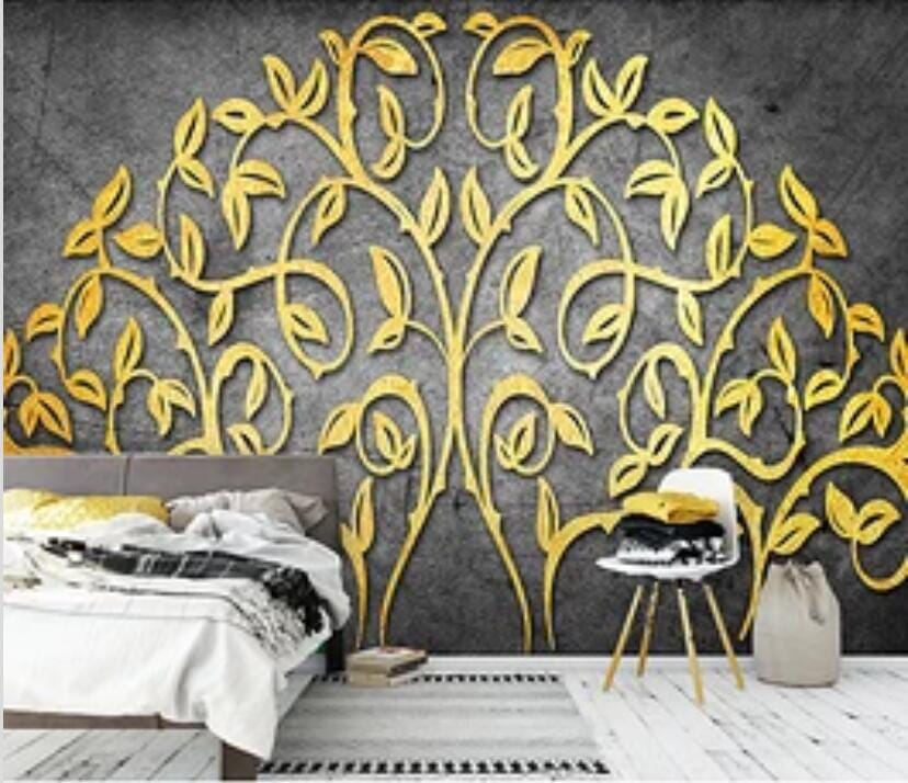 3D Golden Leaves 1974 Wall Murals Wallpaper AJ Wallpaper 2 