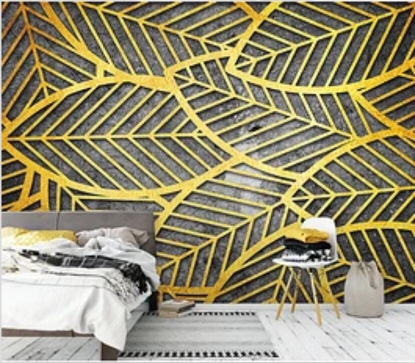 3D Golden Leaves 1973 Wall Murals Wallpaper AJ Wallpaper 2 