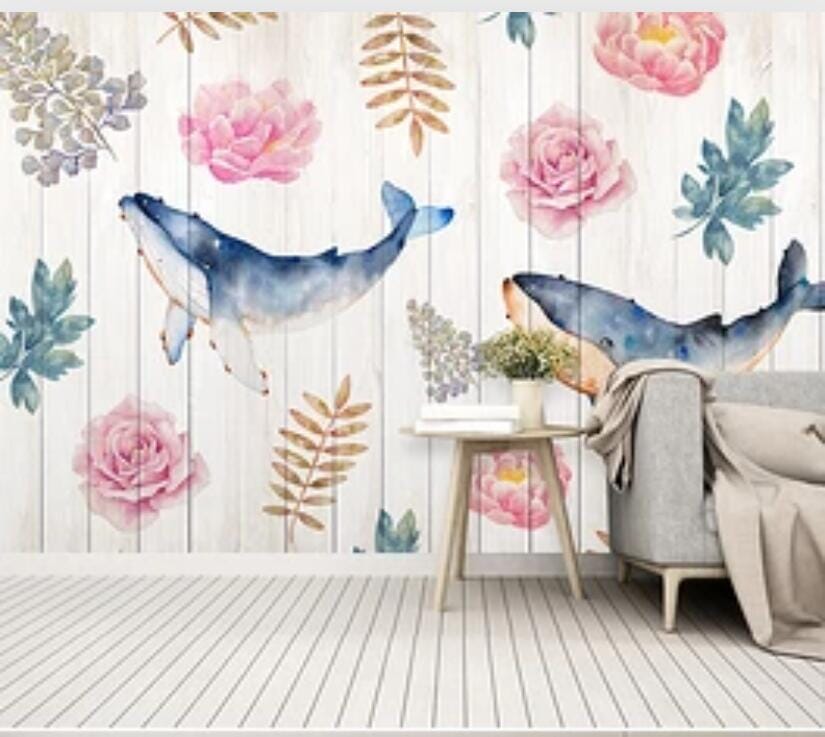 3D Flower Whale 1952 Wall Murals Wallpaper AJ Wallpaper 2 