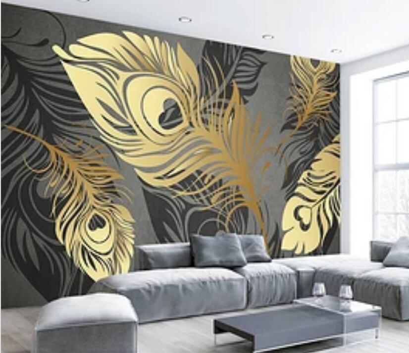 3D Golden Leaves 622 Wall Murals Wallpaper AJ Wallpaper 2 